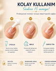 Eveline Cuticle Remover Gel kullanım adımları: tırnak çevresine uygulama, bekleme, kütikülleri itme ve temizleme