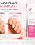 Yavaş uzayan tırnaklar için Eveline Maximum Nails Growth ve temsili önce-sonra tırnak görünümü