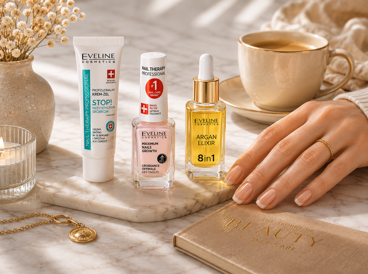 Bakımlı el ve tırnak görünümü yanında Cuticle Remover Gel, Maximum Nails Growth ve Argan Elixir ürünleri